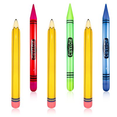 6 Pieces Giant Inflatable Crayon Pencil Balloon Set Multicolor Back to School Party Decoration for Room Playground Indoor Outdoor Birthday Party Theme Party Decoration Available