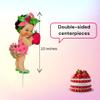 Strawberry Theme Baby Shower/Birthday Centerpieces, 10 inches, Cardstock Paper, Double Sided, Lollipop Stick Attached (1, Brunette Girl) view 2