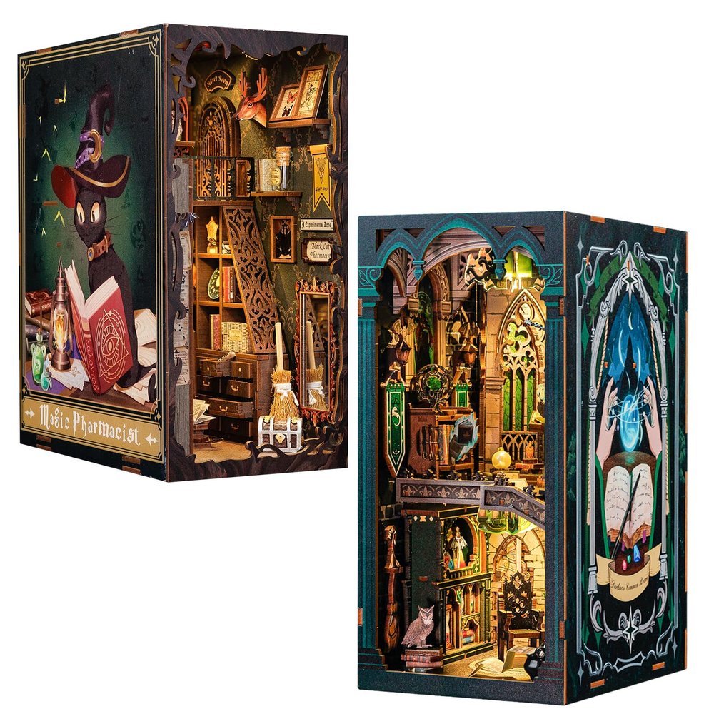 Cutefun DIY Book Nook Kit Craft Gift for Adults,Teens,Girls,DIY Miniature House Booknook Kit Bookshelf Decor,3D Wooden Puzzles for Adults,Tiny Home Model with LED Light