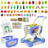 Kids Shopping Cart - 2 in 1 Toy Shopping Cart with Play Food Fruit Vegetable Dessert and Shop Accessories, 72pcs Pretend Play Grocery Store Toy Kitchen Game Trolley Play Set for Kids (Navy Blue) view 1