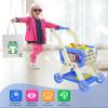 Kids Shopping Cart - 2 in 1 Toy Shopping Cart with Play Food Fruit Vegetable Dessert and Shop Accessories, 72pcs Pretend Play Grocery Store Toy Kitchen Game Trolley Play Set for Kids (Navy Blue) view 4