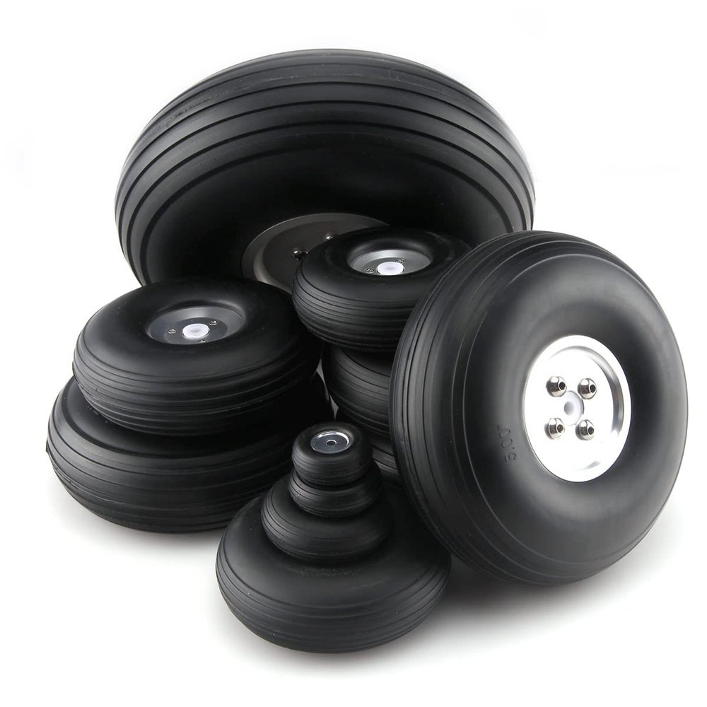 Glintique 1 Pairs PU Wheels W/Aluminum Core Alloy Hub 1Inch/1.25/1.5/1.75/2/2.25/2.5/2.75/3/3.25/3.5/3.75/4/4.5/5"; for RC Airplane Model(89mm 3.5inch)