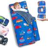 Primlect Thickened Toddler Nap Mat with Removable Pillow and Minky Blanket, Extra Large 55''x35'' Sleeping Bag, Washable, Roll up, Perfect for Daycare, Preschool, Kindergarten, Boys and Girls Blue Car view 1
