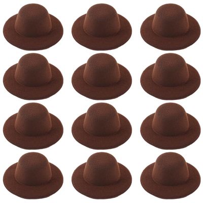 ASUNFO 12 Pcs Mini Hats for Crafts Tiny Small Hat 3.9" Brown