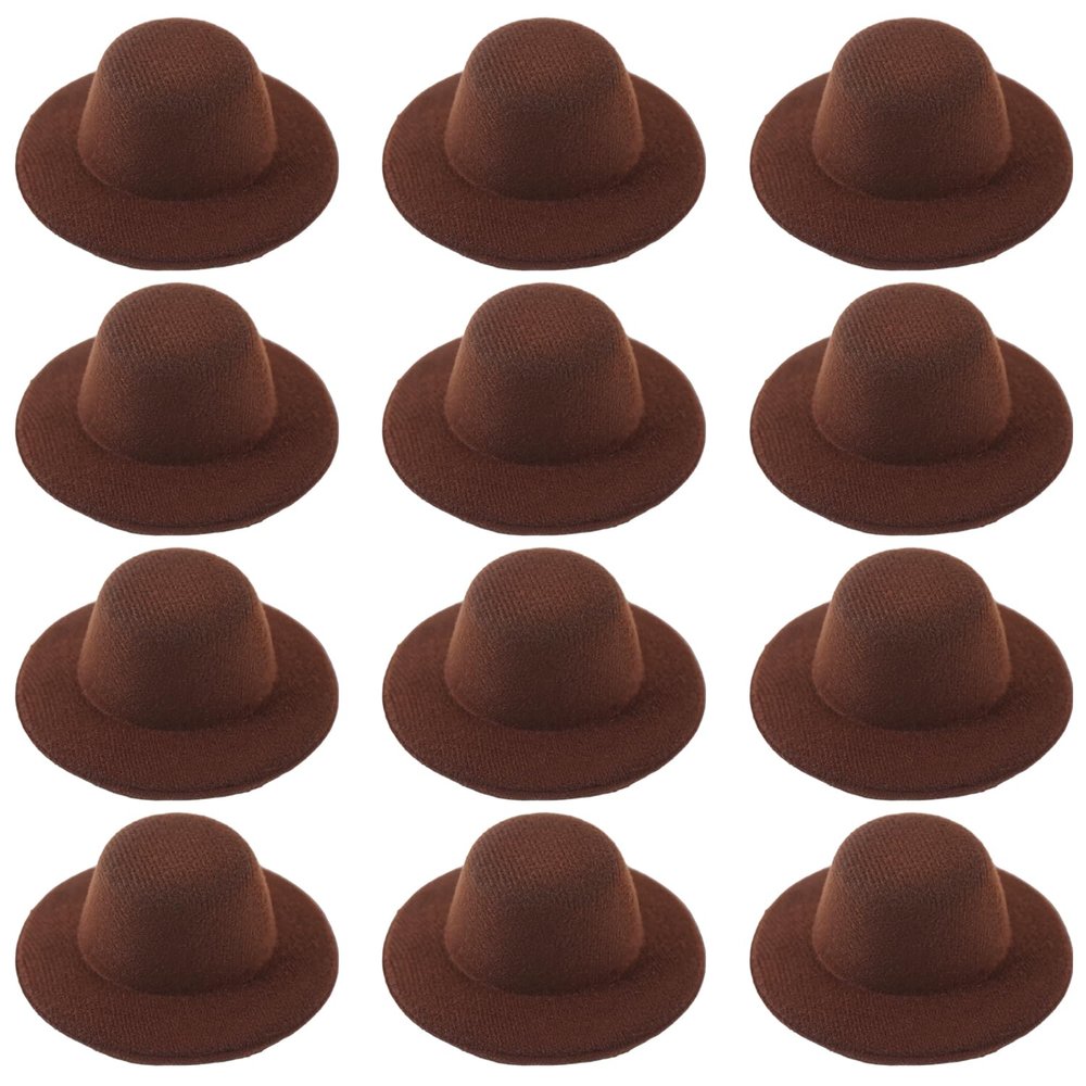 ASUNFO 12 Pcs Mini Hats for Crafts Tiny Small Hat 3.9" Brown