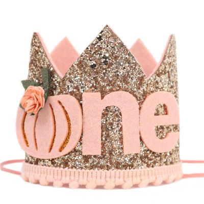 Agvgaza Little Pumpkin One Birthday Crown -Floral Pumpkin Decorations, Halloween Theme First Birthday Crown, 1st Hat Photo Shooting Props for Baby Girls