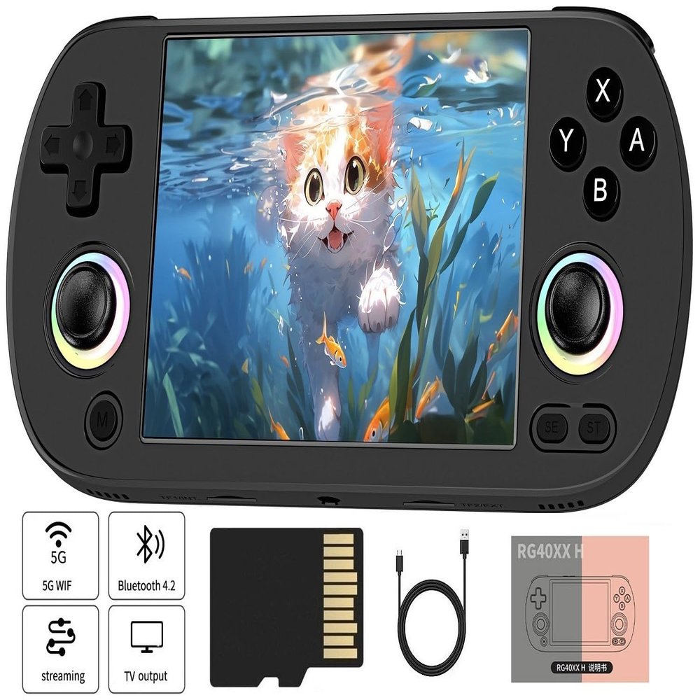 RG40XX H Retro Handheld Game Console ,RG40XXH 4.0 Inch IPS Screen Linux System Built-in 64G TF Card 5488 Games Support HDMI TV Output 5G WiFi Bluetooth 4.2(Black)