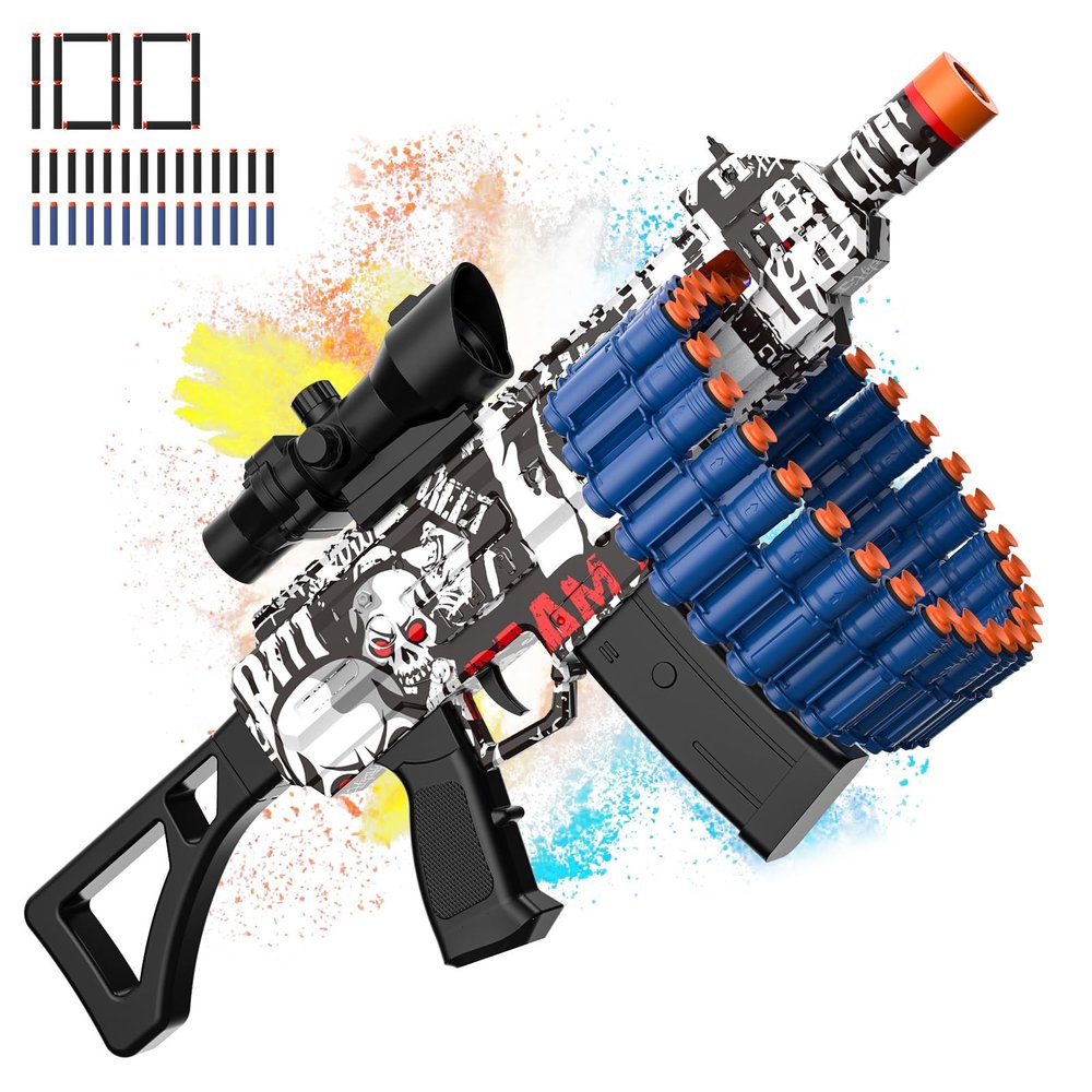 Electric Automatic Toy, JakMean Toy with 30 Dart Clips and 100 Foam Darts, Outdoor Shooting Games Toys for 6-12 Year Old Boys & Girls Adults, Presents for Birthday Xmas,White-Red