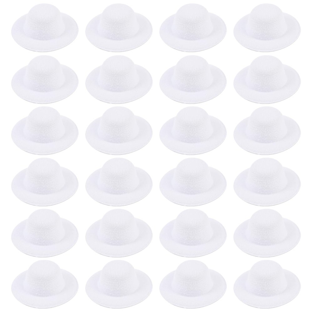 ASUNFO 24 Pcs Mini Top Hat Mini Party Hats Felt Colorful for Crafts Doll Hair Accessories Christmas Hat 2.28" White