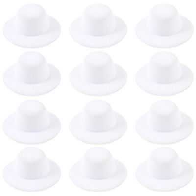 ASUNFO 12 Pcs Mini Hats for Craft Miniature Hat DIY Decoration Accessories 3.9" White
