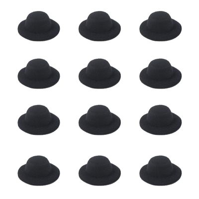 ASUNFO 12 Pcs Mini Top Hat for Craft Plush Top Hat Miniature Headwear DIY Supplies 1.6" Black