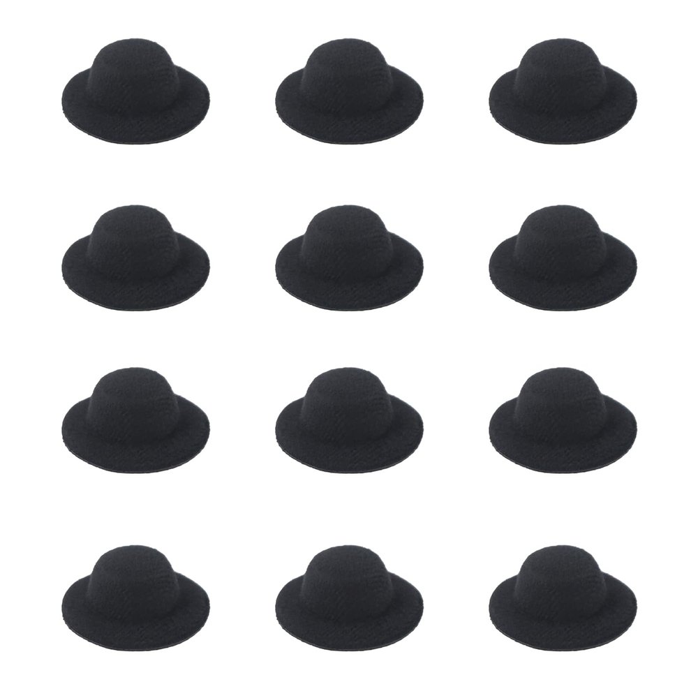 ASUNFO 12 Pcs Mini Top Hat for Craft Plush Top Hat Miniature Headwear DIY Supplies 1.6" Black