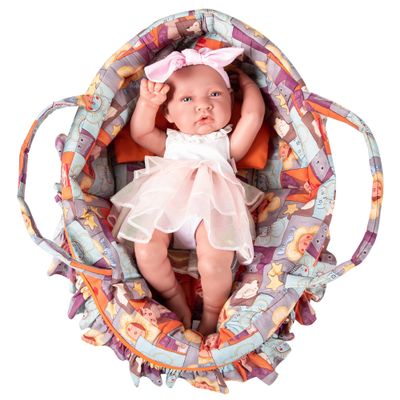 Rakki Dolli Doll Carry Cot Set Doll Carrier Soft Basket Bassinet, Includes 1 Cot and 1 Pillow, Orange Cartoon Doll Bassinet, Fits for 16 Inch 18 Inch American Girl Dolls