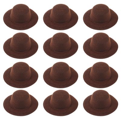 ASUNFO 12 Pcs Mini Top Hat Tiny Miniature Felt Hat for Crafts 2.3" Brown