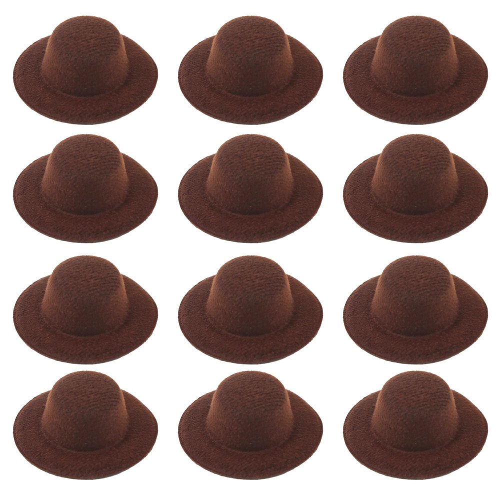 ASUNFO 12 Pcs Mini Top Hat Tiny Miniature Felt Hat for Crafts 2.3" Brown