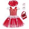 ABEHIK Kids Girls Mushroom Mushroom Hat Lace Tulle Dress Basket Set Toddler Short Sleeve Birthday Outfit Festival Suit Red 2 Years view 1
