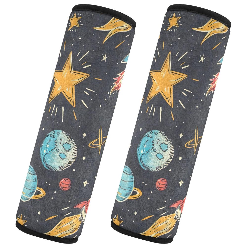 2Pcs Hand Drawn Space Elements Car Seat Belt Covers Comfortable Safety Belt Cushion Shoulder Pads Cushion for Adults Kids Women Men