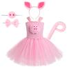 ABEHIK Girls Jungle Themed Cosplay Dress Cute Pink Pig Farm Animal Costumes Ears Headband Bowtie Tail Tutu Dress Halloween Christmas Birthday Party Outfit Pink Pig 5-6 Years view 1
