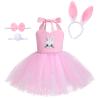 ABEHIK Girls Jungle Themed Cosplay Dress Bunny Rabbit Animal Costumes Ears Headband Bowtie Tail Tutu Dress Halloween Christmas Birthday Party Outfit Pink 11-12 Years view 1