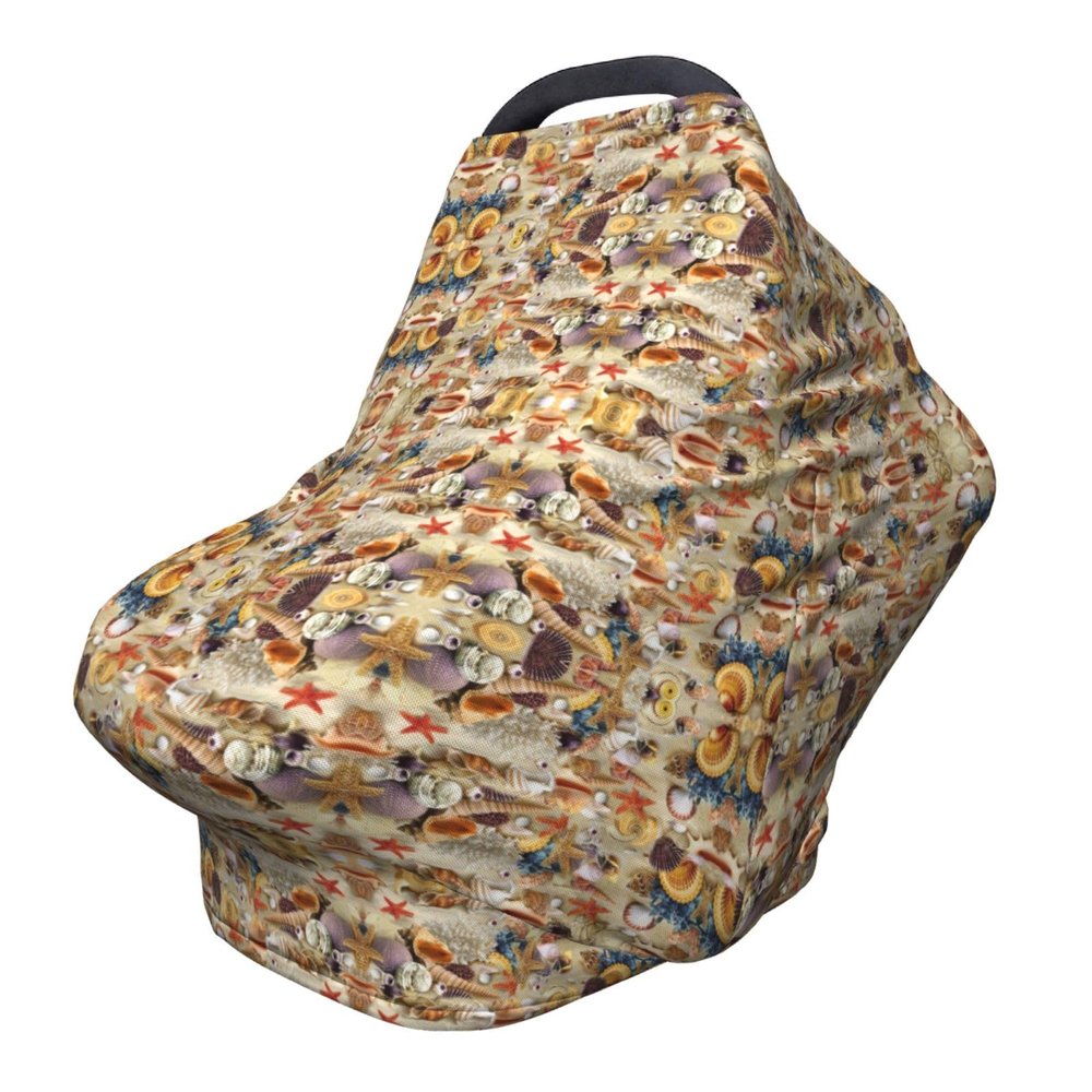 ZhanMg Starfish Seashell Sandy Beach Theme Stroller Chair Nursing Top Cover - Privacy Canopy for Newborns and New Moms, Perfect for High Chair, Black