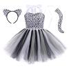 ABEHIK Girls Safari Costume Tutu Dress with Headband Tails Animal Cosplay Zoo Camping Themed Party Carnival Fairy Fancy Dress Up Halloween Christmas Birthday Party Outfit Black Panther 2 Years view 1