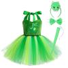 ABEHIK Kids Costume Tutu Dress Dinosaur Dino Party Decorations for Toddler Girls Carnival Fancy Dress Up Halloween Princess Clothes with Headband Tails Costume Green Dinosaur 5-6 Years view 1