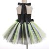 ABEHIK Little Girls Black and White Striped Tulle Dress Headband Set Toddler Sleeveless Birthday Outfit Fairy Festival Suit Black Green 3-4 Years view 3