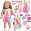 K.T. Fancy 23 Pcs American 18 Inch Doll Clothes & Accessories, Cute Doll Suitcase Set with Sequined Dress, Sunglasses, Unicorn Bag, Shoes view 1
