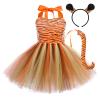 ABEHIK Princess Girls Jungle Animal Themed Costume for Toddler Tutu Outfits Birthday Christmas Halloween Party Carnival Fairy Fancy Dress Up Clothes with Headband Tails Orange Tiger 9-10 Years view 1