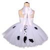 ABEHIK Girls Jungle Themed Animal Costumes Baby Cow Outfit with Ear and Tail Costume Kids Tutu Cartoon Dress Halloween Birthday Party Safari Costume Cow White 7-8 Years view 2
