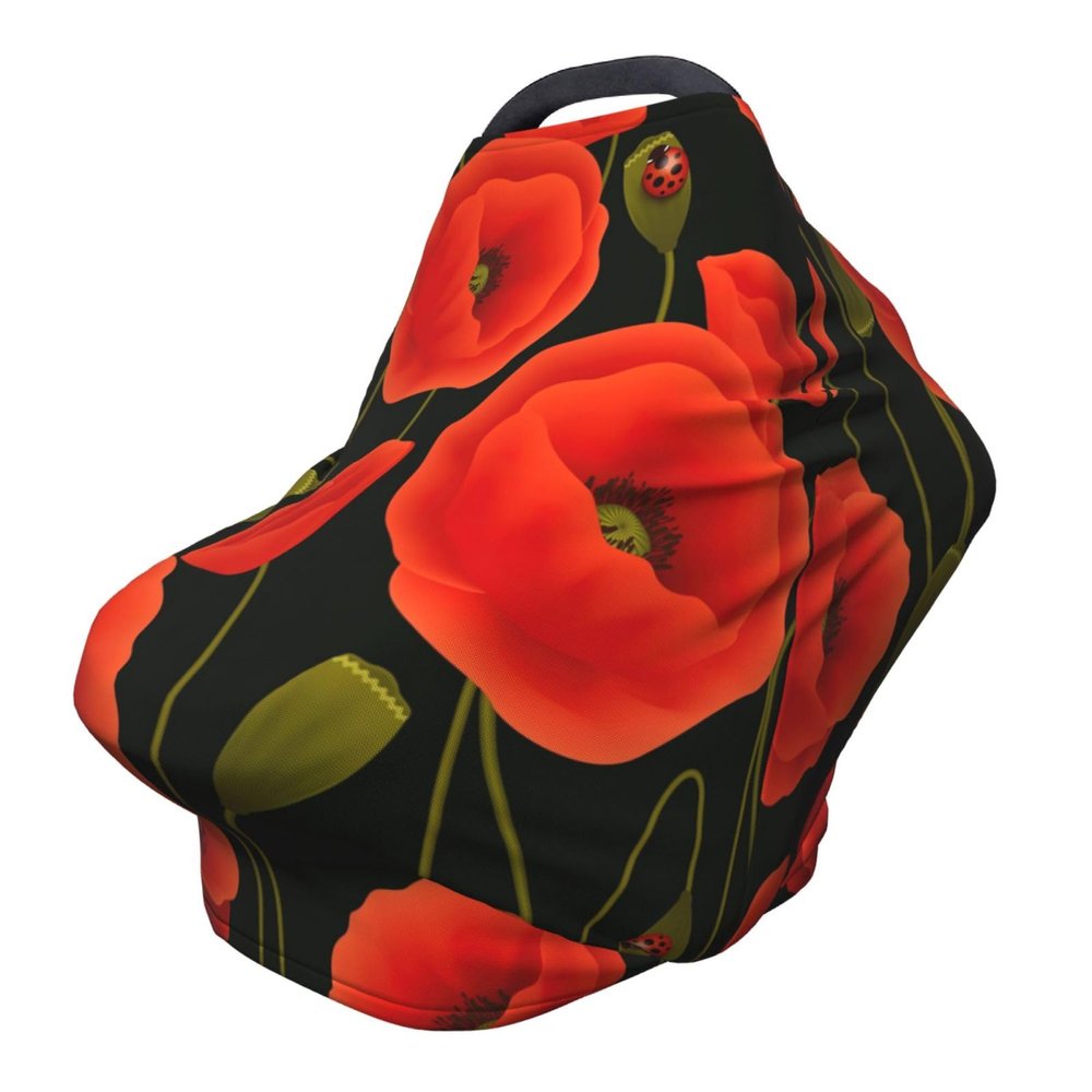 ZhanMg poppy flowers Stroller Chair Nursing Top Cover - Privacy Canopy for Newborns and New Moms, Perfect for High Chair, Black