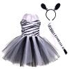 ABEHIK Princess Girls Jungle Animal Themed Costume for Toddler Tutu Outfits Birthday Christmas Halloween Party Carnival Fairy Fancy Dress Up Clothes with Headband Tails Black Zebras 11-12 Years view 1