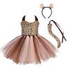ABEHIK Girls Safari Costume Tutu Dress with Headband Tails Animal Cosplay Zoo Camping Themed Party Carnival Fairy Fancy Dress Up Halloween Christmas Birthday Party Outfit Brown Panther 3-4 Years view 1