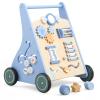 Beright Wooden Baby Walker Push and Pull Learning Activity Walker with Wheels Montessori Walker Toy Multiple Activities Center Develops Motor Skills & Stimulates Creativity (Blue) view 1