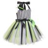 ABEHIK Little Girls Black and White Striped Tulle Dress Headband Set Toddler Sleeveless Birthday Outfit Fairy Festival Suit Black Green 2 Years view 2