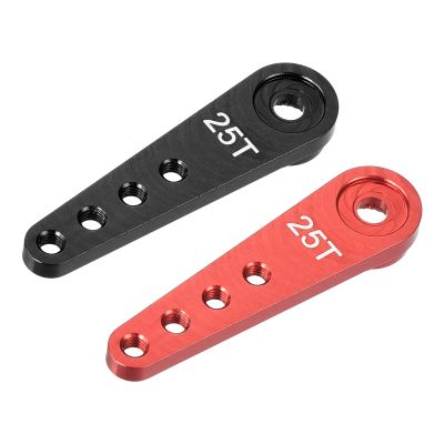 MECCANIXITY 2 Pcs Aluminum Servo Horn Long 25T Steering Arm 37mm Length Black & Red Suitable for DIY RC Car/Boat/AirplanesBoat Model Accessories