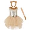ABEHIK Princess Girls Jungle Animal Themed Costume for Toddler Girl Tutu Outfits Birthday Christmas Halloween Party Carnival Fairy Fancy Dress Up Clothes with Headband Tails Lion 9-10 Years view 1
