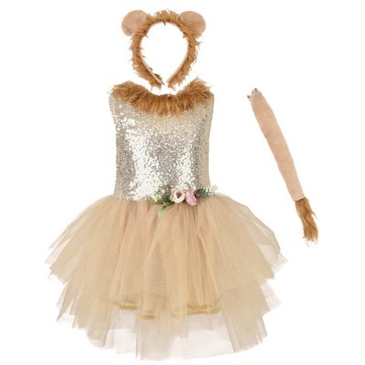 ABEHIK Princess Girls Jungle Animal Themed Costume for Toddler Girl Tutu Outfits Birthday Christmas Halloween Party Carnival Fairy Fancy Dress Up Clothes with Headband Tails Lion 1 Years