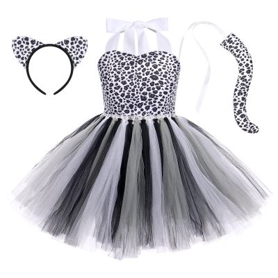 ABEHIK Girls Safari Costume Tutu Dress with Headband Tails Animal Cosplay Zoo Camping Themed Party Carnival Fairy Fancy Dress Up Halloween Christmas Birthday Party Outfit Black Panther 5-6 Years
