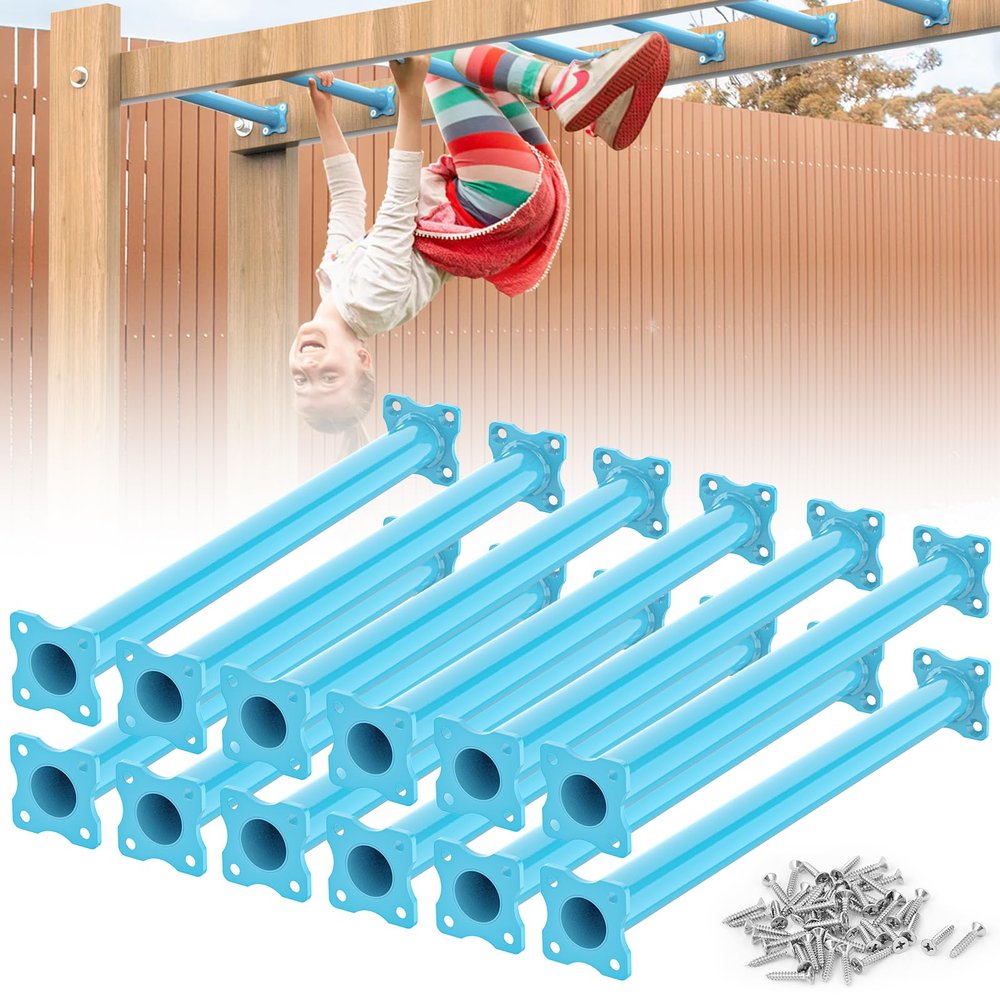 SUNSHINE FARMRE 16.5 Inch Monkey Bars Kit Playground Monkey Bar Ladder Rungs for Backyard Indoor Outdoor Kids Metal Monkey Bars Swing Set Playset Accessories (Blue, 12 Pcs)