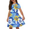 Srengjodk Traditional Polynesian Girls Costume Polynesian Culture Clothes Children Hawaiian Clothing Hawaii Kid Dresses Short Sleeve Twirly Dresses for Girls Chic Blue Hibiscus Custom 9-10T view 1