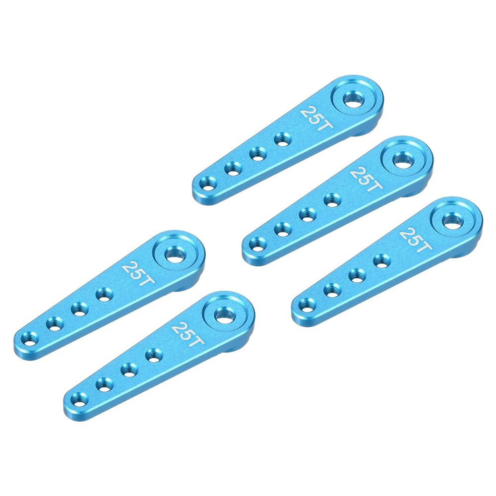 MECCANIXITY 5 Pcs Aluminum Servo Horn Long 25T Steering Arm 37mm Length Blue Suitable for DIY RC Car/Boat/AirplanesBoat Model Accessories