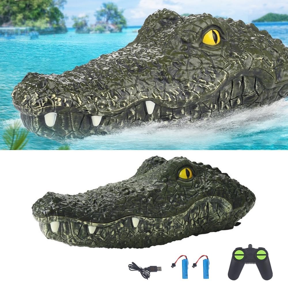 GoolRC RC Boat 2.4GHz Remote Control Crocodile Head Boat for Pools and Lakes, High Simulation Alligator Head RC Boats with 2 Batteries