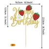 1 Pack Happy Birthday Cake Topper Glitter Strawberry Cake Pick for Fruit Theme Baby Shower Kids Birthday Party Strawberry Fruit Party Cake Decorations Supplies Gold view 2
