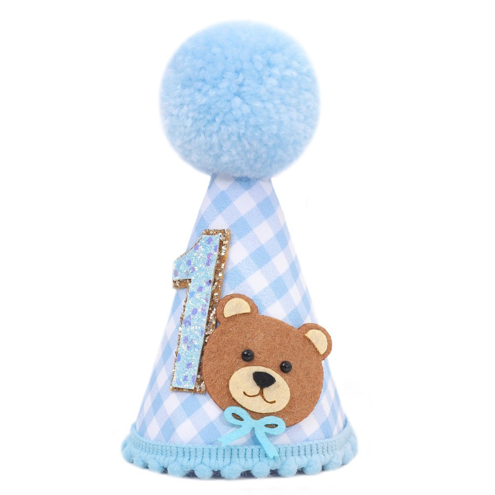 Agvgaza Bear 1st Birthday Hat for Boys & Girls - First Party Hat, Cute Twin Bear Theme for Baby Showers & Birthday Decorations (Blue)