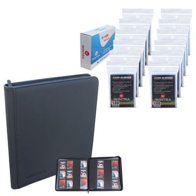1200 Count High Clear Penny Card Sleeves Bundle with 12-Pocket Side-Loading Black Trading Card Binder for 480 Cards