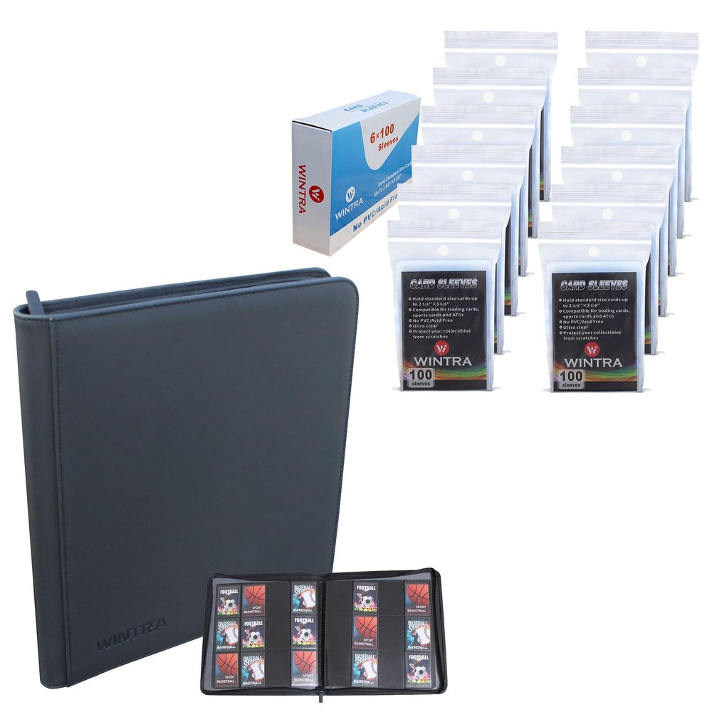 1200 Count High Clear Penny Card Sleeves Bundle with 12-Pocket Side-Loading Black Trading Card Binder for 480 Cards