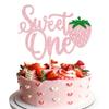 1 Pack Sweet One Cupcake Topper Glitter First Birthday Strawberry Cake Pick for Fruit Baby Shower 1st Birthday Berry Sweet Cake Decorations For Birthday Party Supplies Pink view 1