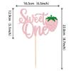 1 Pack Sweet One Cupcake Topper Glitter First Birthday Strawberry Cake Pick for Fruit Baby Shower 1st Birthday Berry Sweet Cake Decorations For Birthday Party Supplies Pink view 2