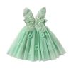 CHAUKAREAUL Baby Girls Sleeveless Dress Summer 3D Flowers Cute Tulle A-Line Dress with Butterfly Wing for Beach Party Cute Clothes (Green Flower, 3-4 Years) view 1